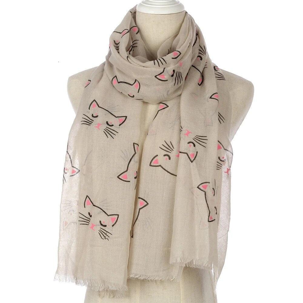 Cat Print Shawl Scarves, 4 Designs in Various Colors - Just Cats - Gifts for Cat Lovers