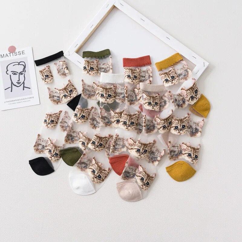 Cat Print Transparent Socks, 6 Colors - Just Cats - Gifts for Cat Lovers