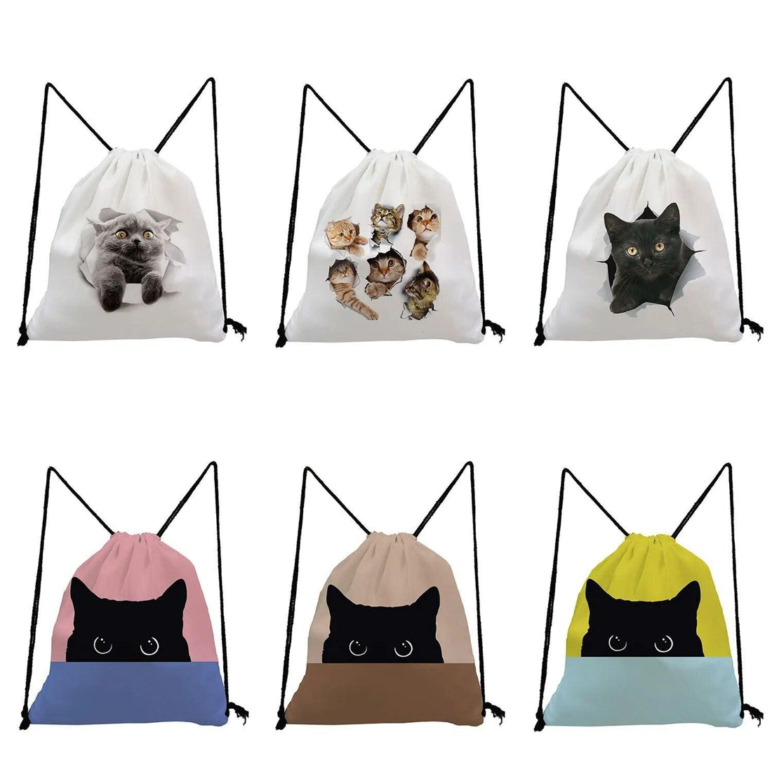 Cat Printed Drawstring Backpack, 13 varieties - Just Cats - Gifts for Cat Lovers