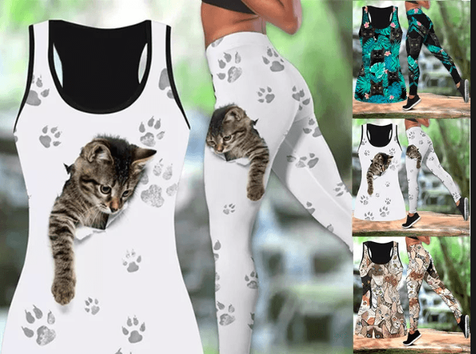 Cat Printed Tank Top and Leggins Jogging Suits, 3 designs, XS-7XL - Just Cats - Gifts for Cat Lovers
