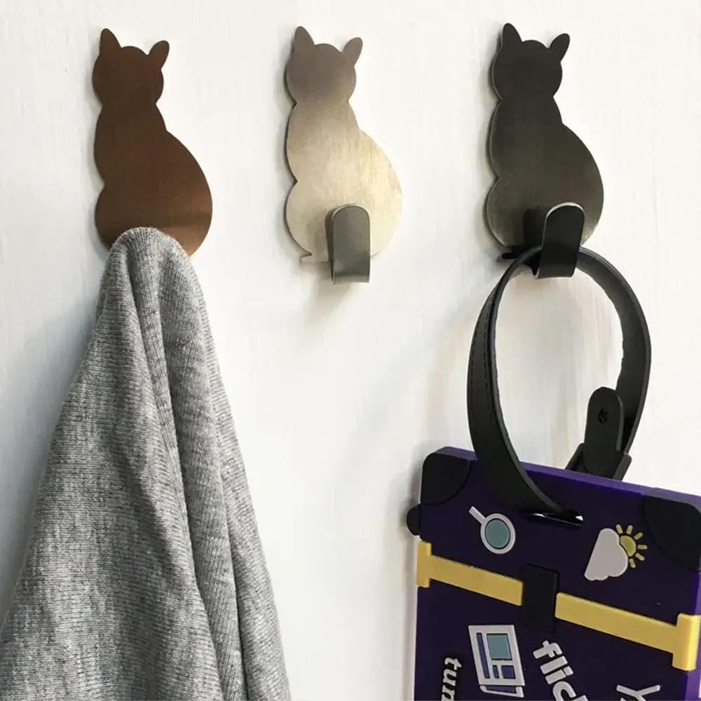 Cat Shaped Adhesive Wall Hooks, 2Pcs 3 Colors - Just Cats - Gifts for Cat Lovers