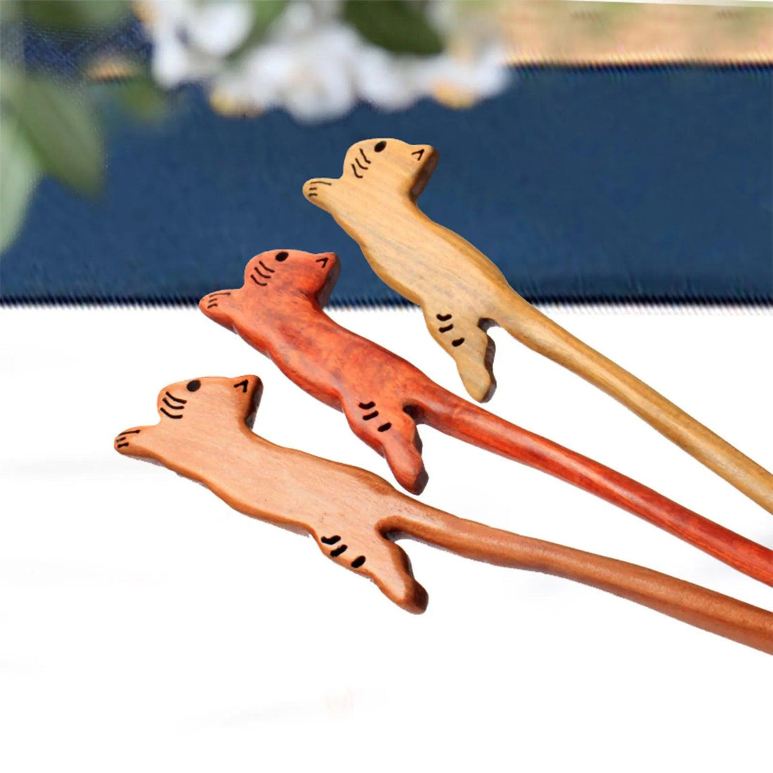 Cat Shaped Wooden Hair Sticks, 3 Colors, 2 Sizes, Minimum order 2 Pcs, All 3 for $17.99 - Just Cats - Gifts for Cat Lovers