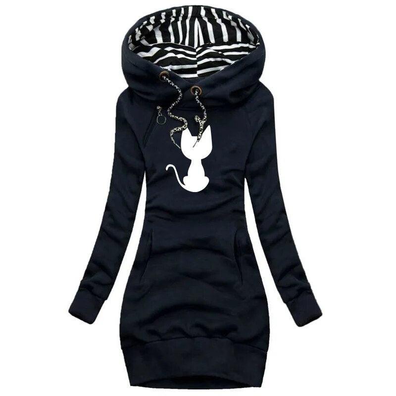 Cat Silhouette Print Hoddie/Dress, 4 Colors, S-3XL - Just Cats - Gifts for Cat Lovers