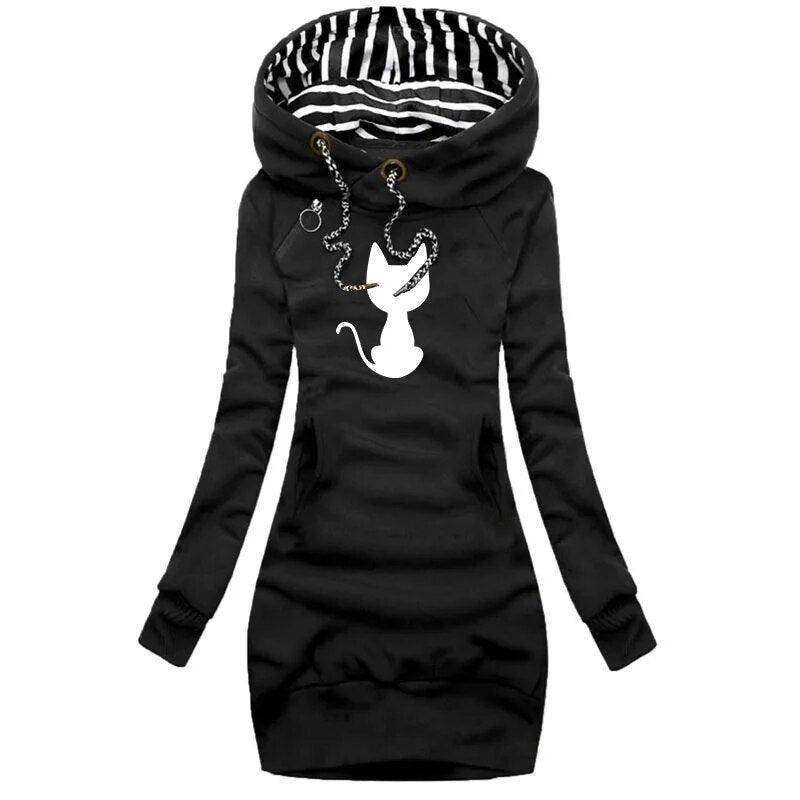 Cat Silhouette Print Hoddie/Dress, 4 Colors, S-3XL - Just Cats - Gifts for Cat Lovers