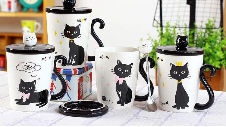 Cat Tail Handle Mug with Spoon and Lid, 4 Desings - Just Cats - Gifts for Cat Lovers