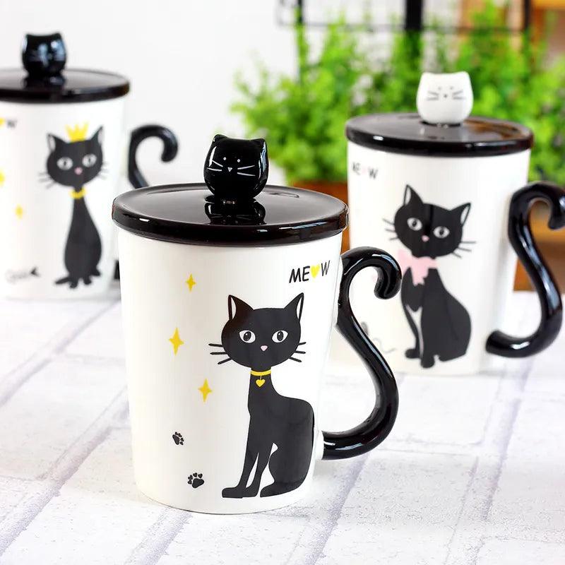 Cat Tail Handle Mug with Spoon and Lid, 4 Desings - Just Cats - Gifts for Cat Lovers