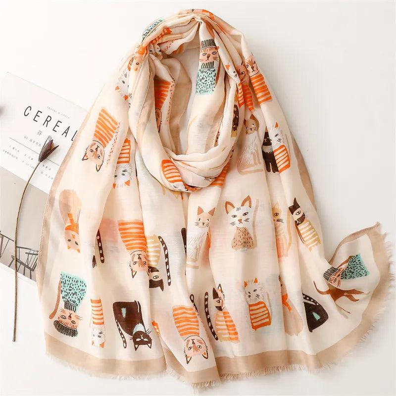 Colorful Cat Print Shawl Scarf, 4 Colors - Just Cats - Gifts for Cat Lovers