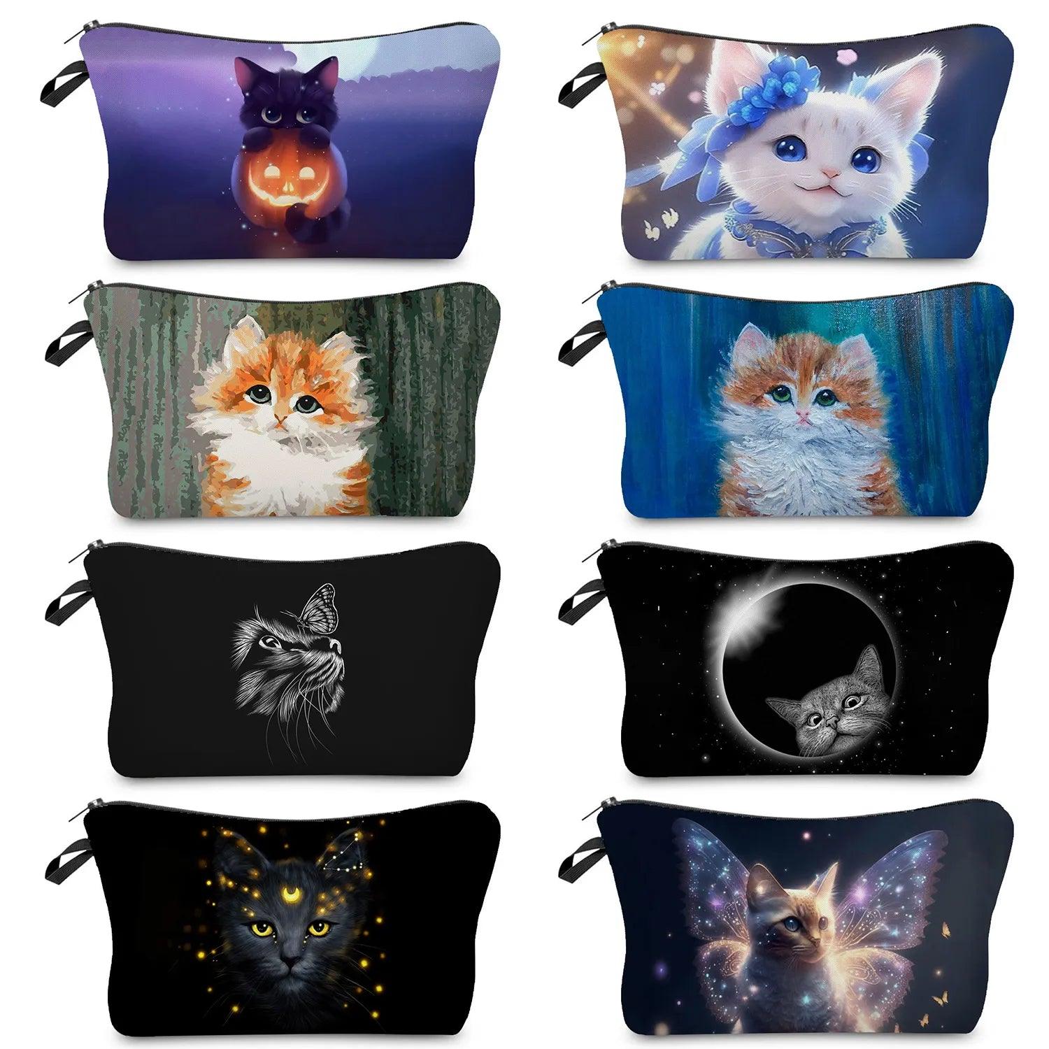 Colurful Cat printed travel Pouche/Cosmetic bag, 24 Designs - Just Cats - Gifts for Cat Lovers