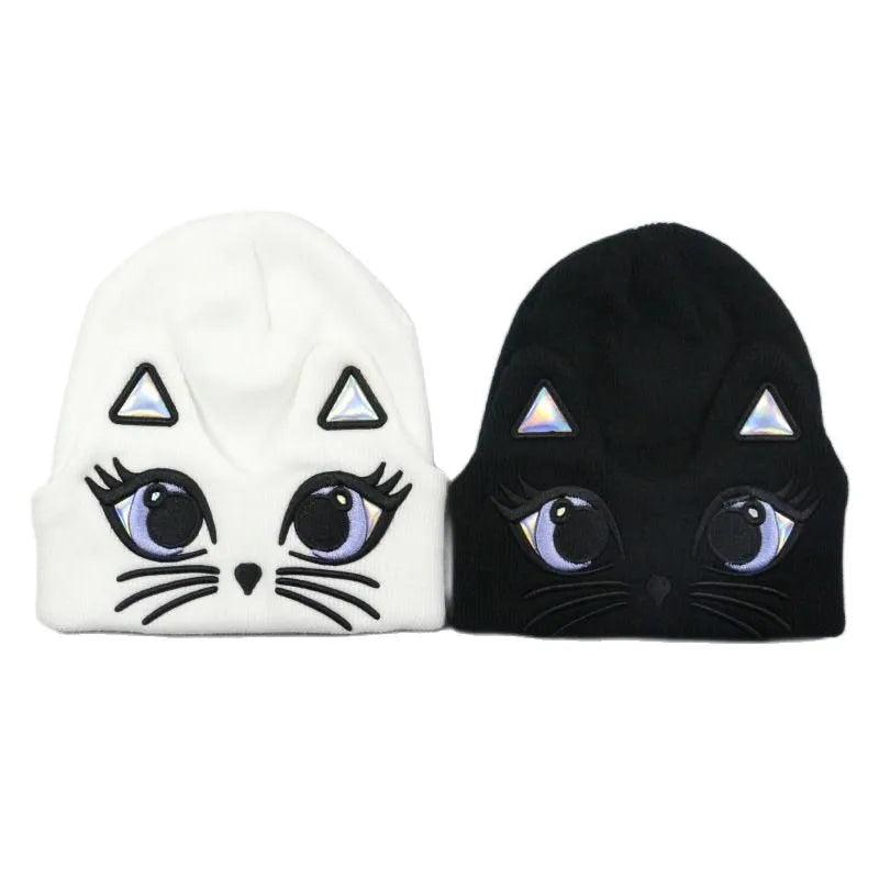 Cotton Cat Embroidery Knitted Beanie - Just Cats - Gifts for Cat Lovers