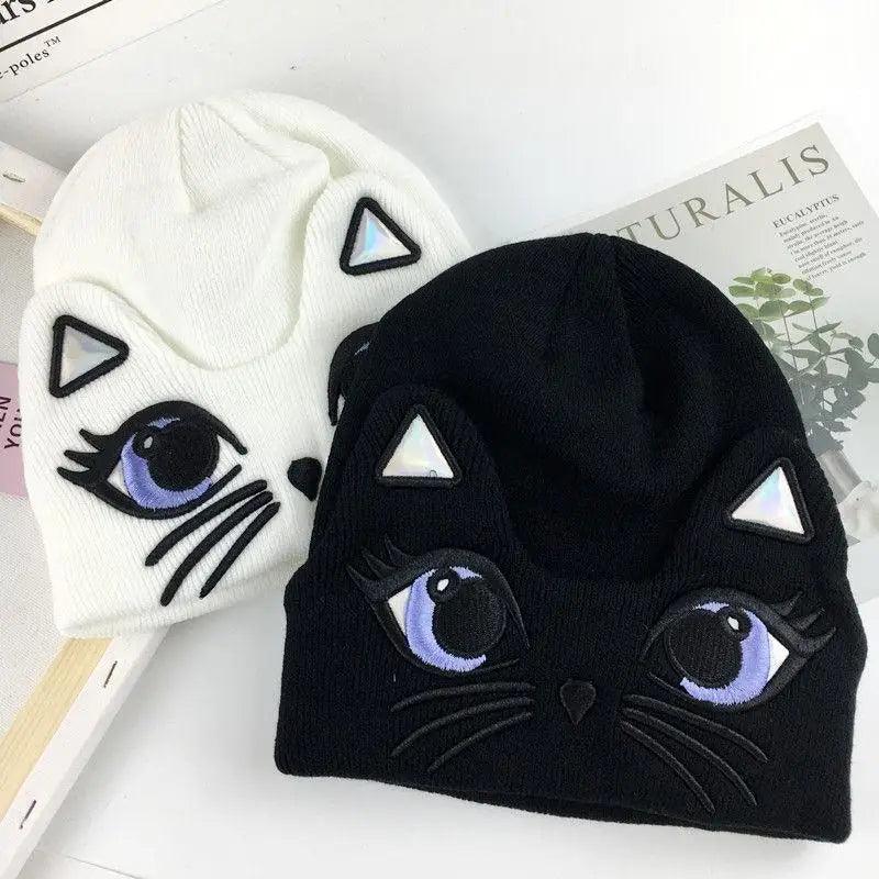 Cotton Cat Embroidery Knitted Beanie - Just Cats - Gifts for Cat Lovers