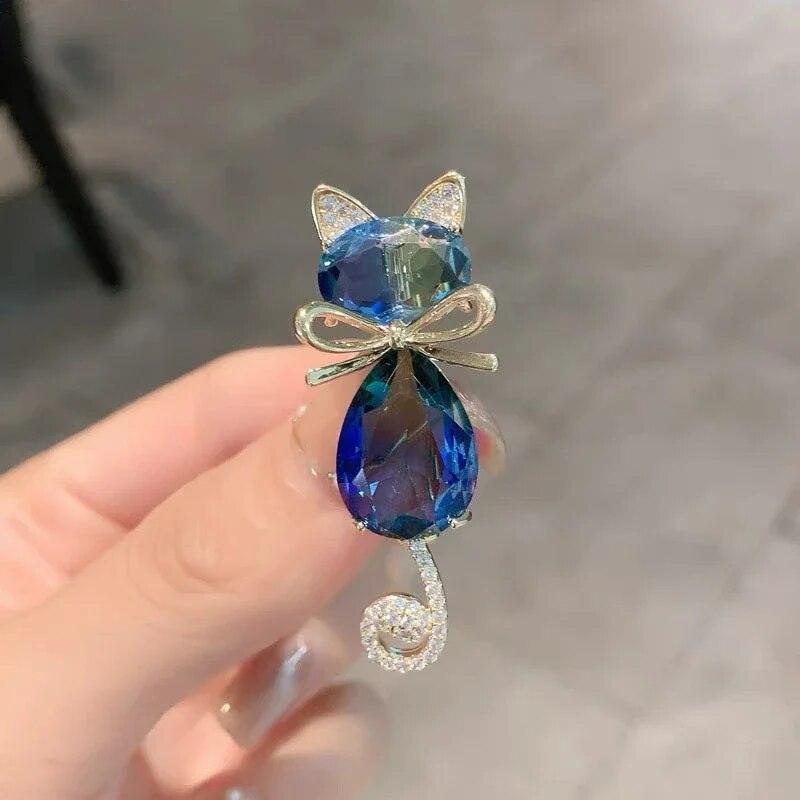 Crystal Cat Brooch, Blue - Just Cats - Gifts for Cat Lovers