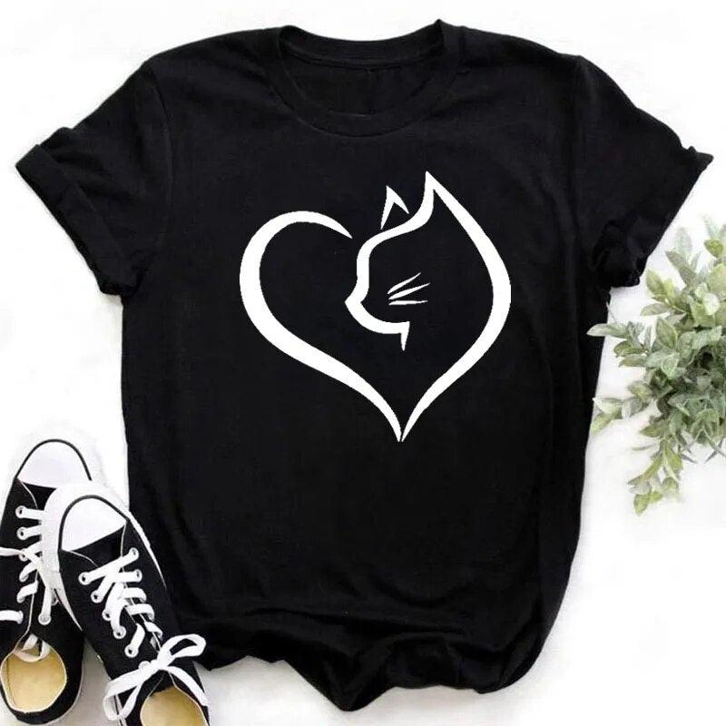 Cute cat print T-Shirts, Black/Pink/White S-XXL - Just Cats - Gifts for Cat Lovers