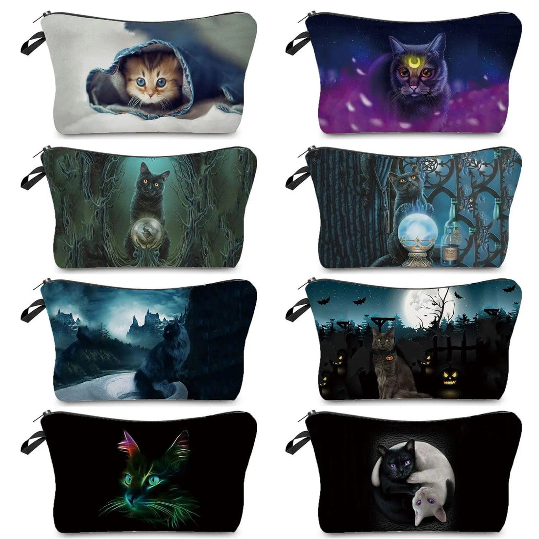 Dark Gothic Cat printed Travel Pouch/Cosmetic Bag, 23 Designs - Just Cats - Gifts for Cat Lovers