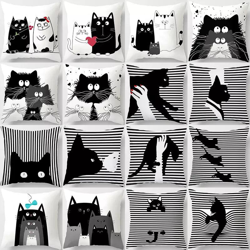 Funny Black &amp; White Cat print Decorative Pillowcase, 29 Designs - Just Cats - Gifts for Cat Lovers