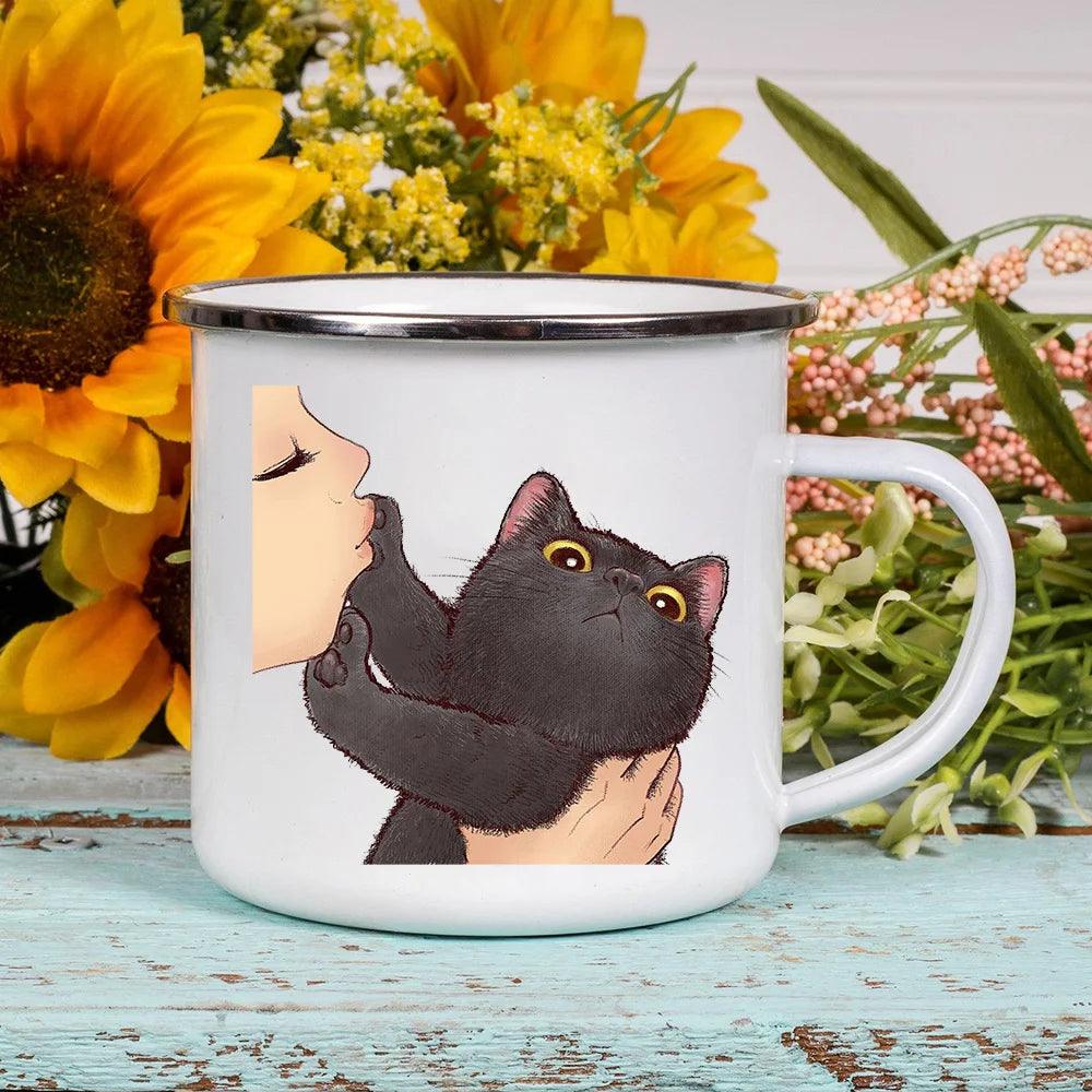 Funny Cartoon Cat Print Enamel Mugs, 2 Designs, 17 variations - Just Cats - Gifts for Cat Lovers