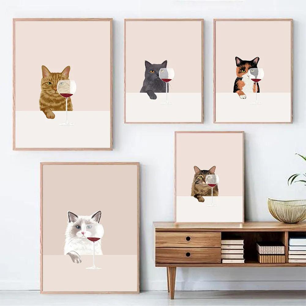 Funny Cats with Red Wine Canvas Printing, 9 Designs - Just Cats - Gifts for Cat Lovers