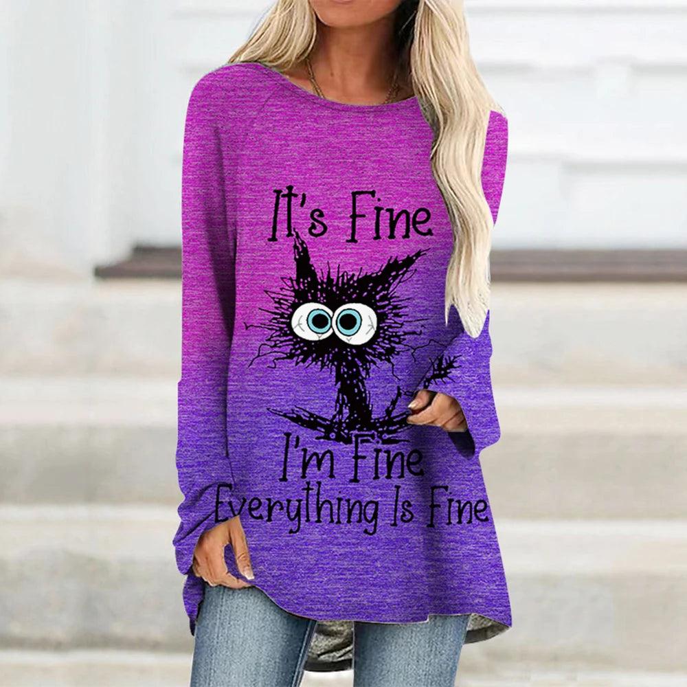 Funny Colorful Cat Oversize Long Sleeve Top, 12 Colors S-5XL - Just Cats - Gifts for Cat Lovers
