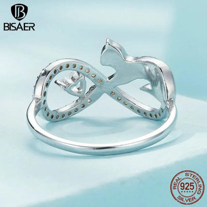 Gorgeous 925 Sterling Silver and Zircon Cat Infinity Ring - Just Cats - Gifts for Cat Lovers