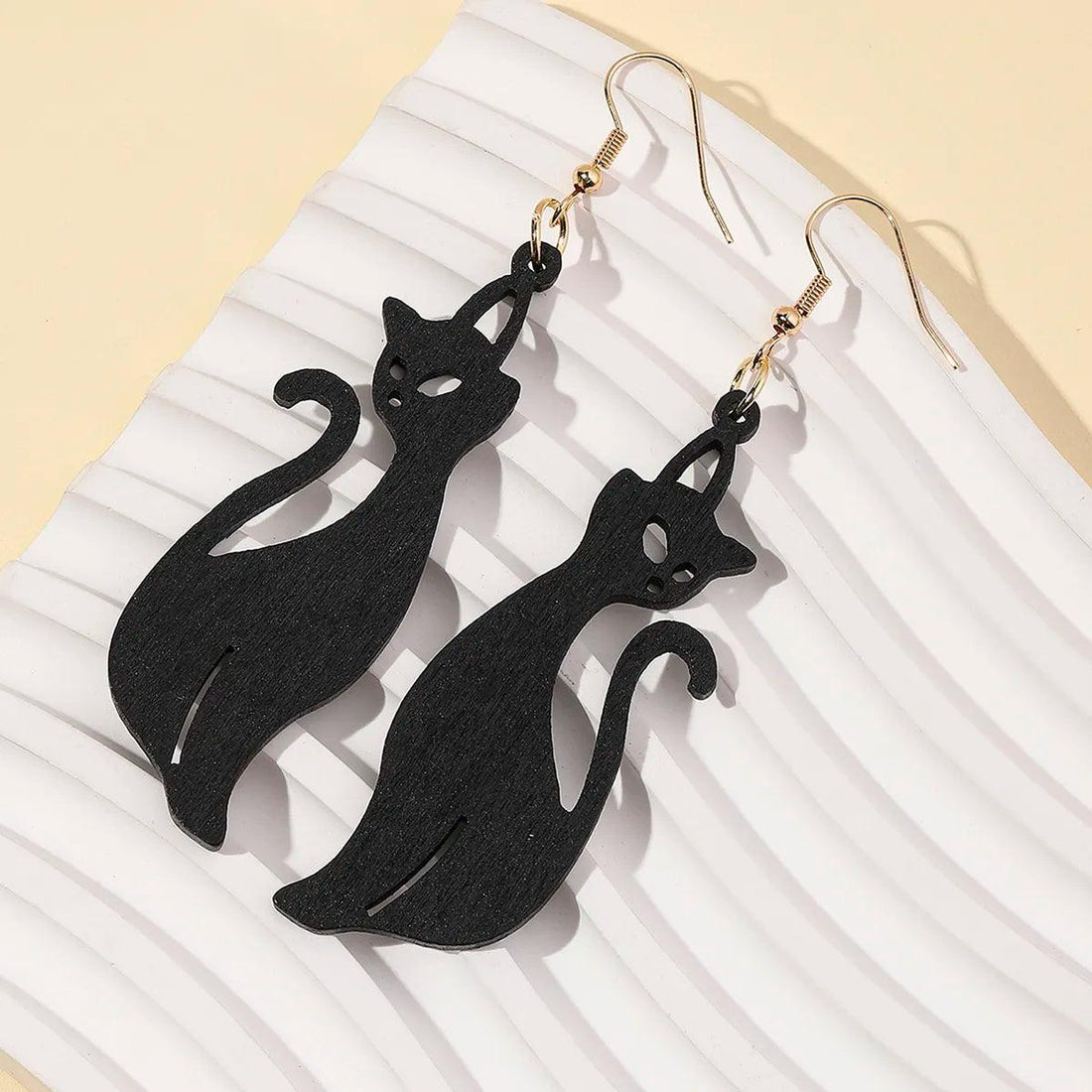 Halloween Wooden Black Cat Drop Earrings - Just Cats - Gifts for Cat Lovers