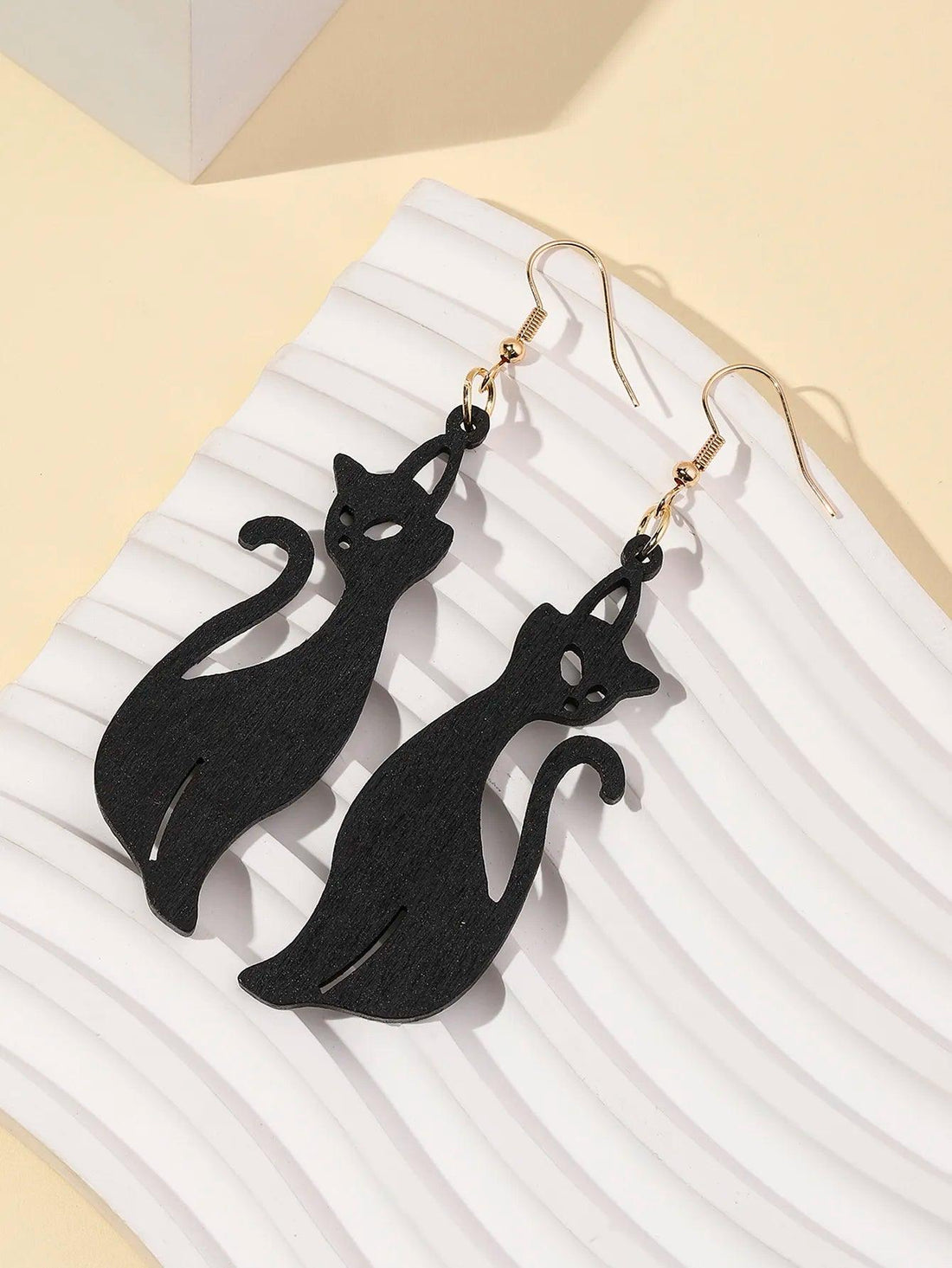Halloween Wooden Black Cat Drop Earrings - Just Cats - Gifts for Cat Lovers