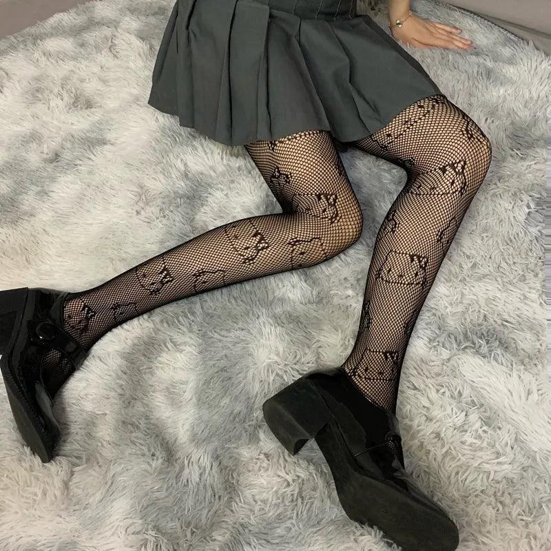 Hello Kitty Fishnet Pantyhose, Black/White - Just Cats - Gifts for Cat Lovers