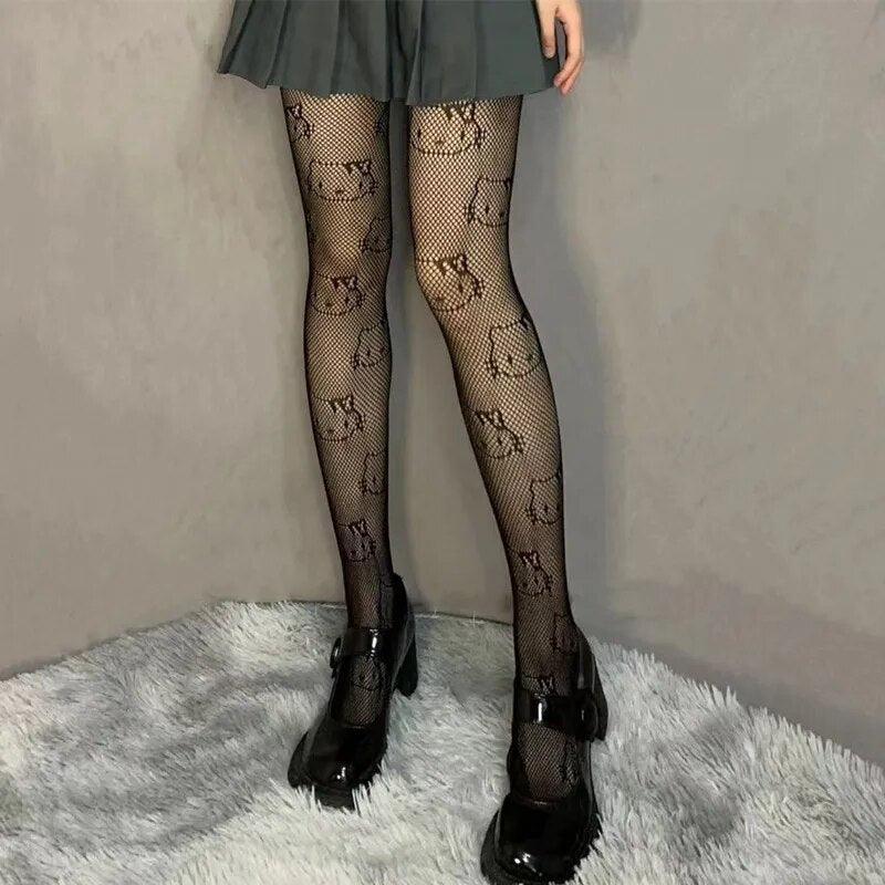 Hello Kitty Fishnet Pantyhose, Black/White - Just Cats - Gifts for Cat Lovers