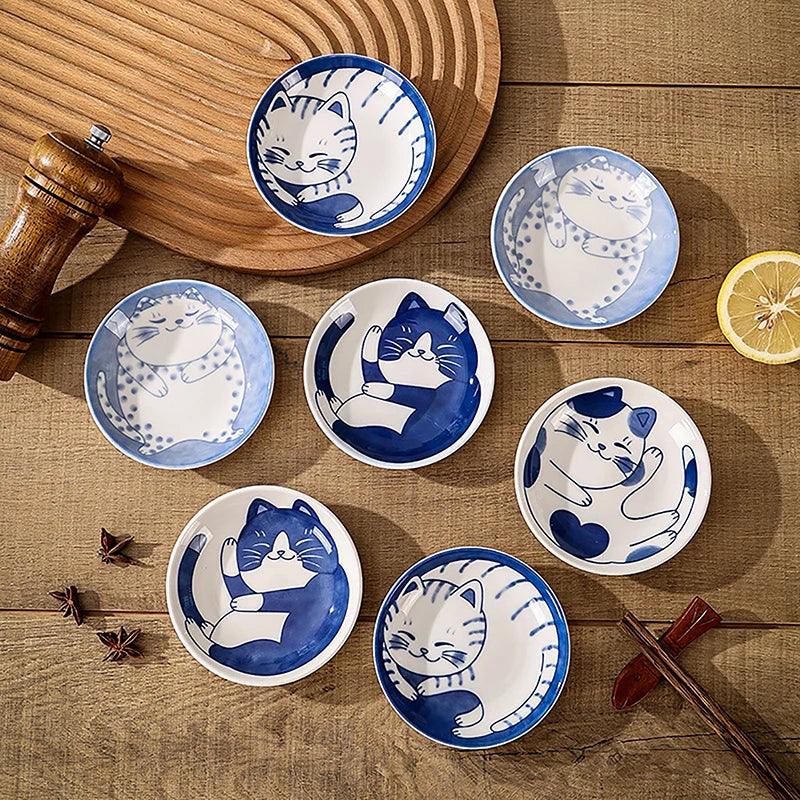 Japanese Style Ceramic Sauce Dish/Dessert Plate, 4 Designs, Full set 10% 0ff - Just Cats - Gifts for Cat Lovers