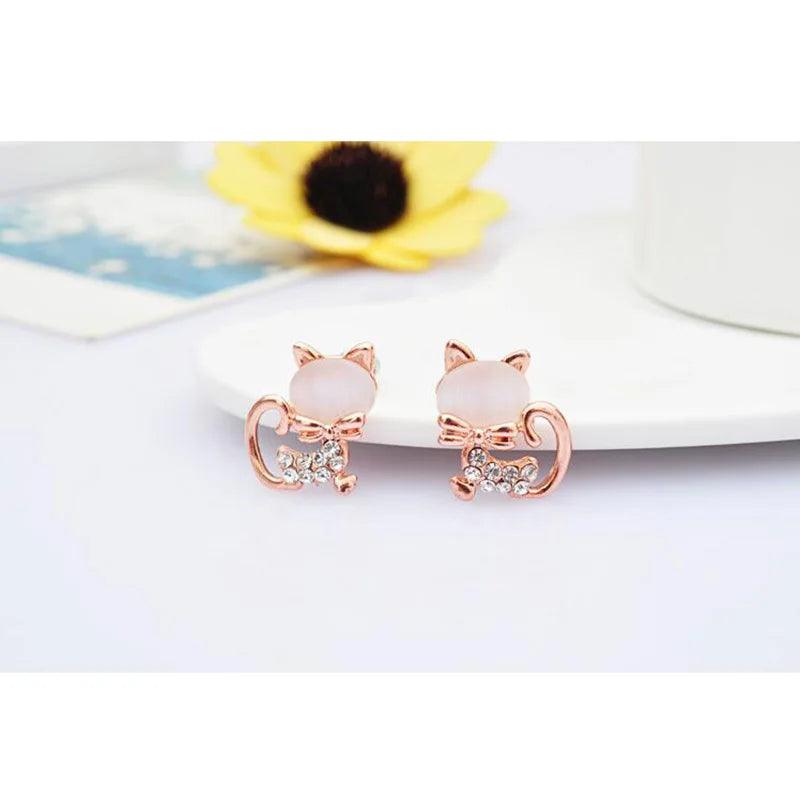 Korea Style Fashion Rhinestone Cat Clip-on Earrings, 4 Colors - Just Cats - Gifts for Cat Lovers