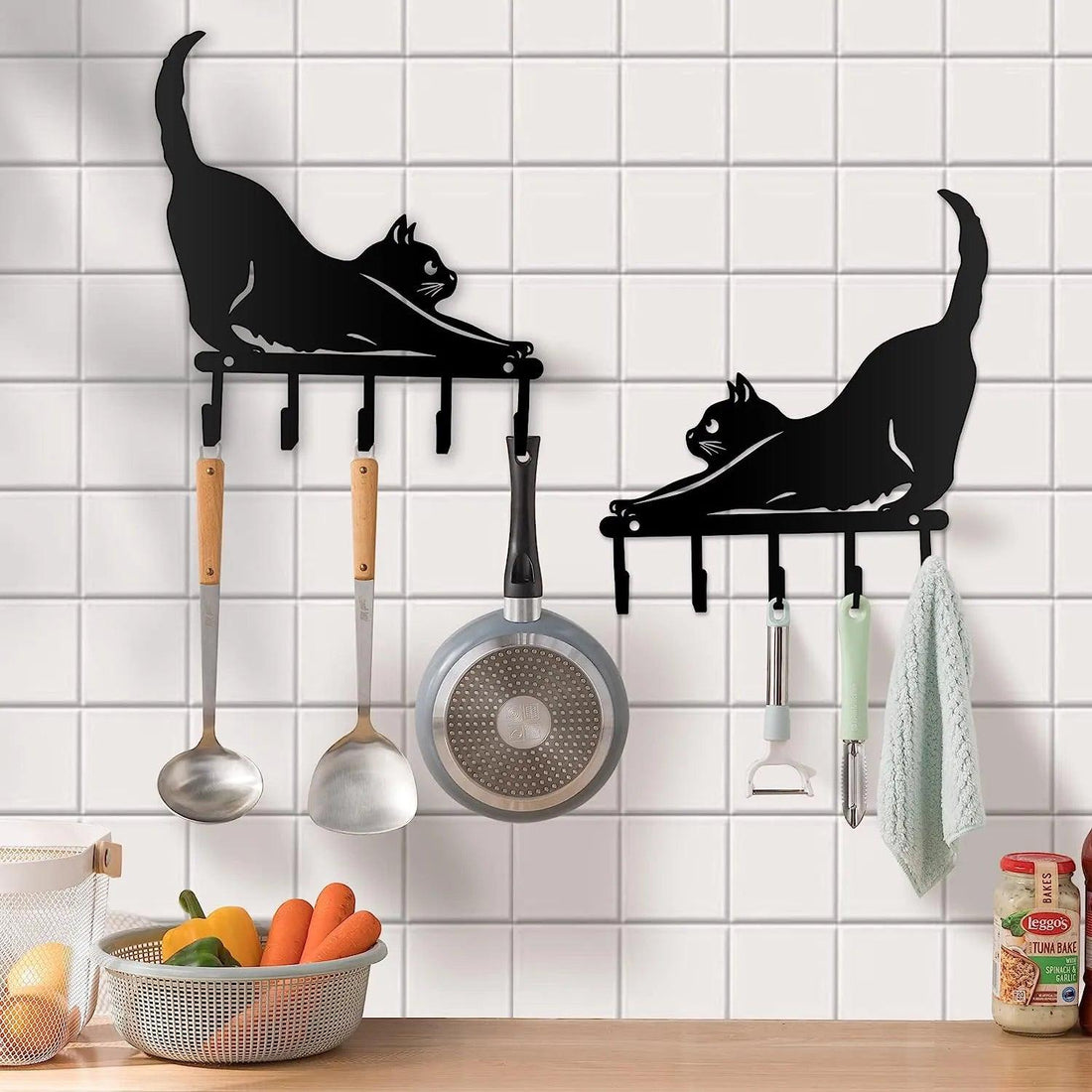 Metal Black Cat Hook Rack - Just Cats - Gifts for Cat Lovers