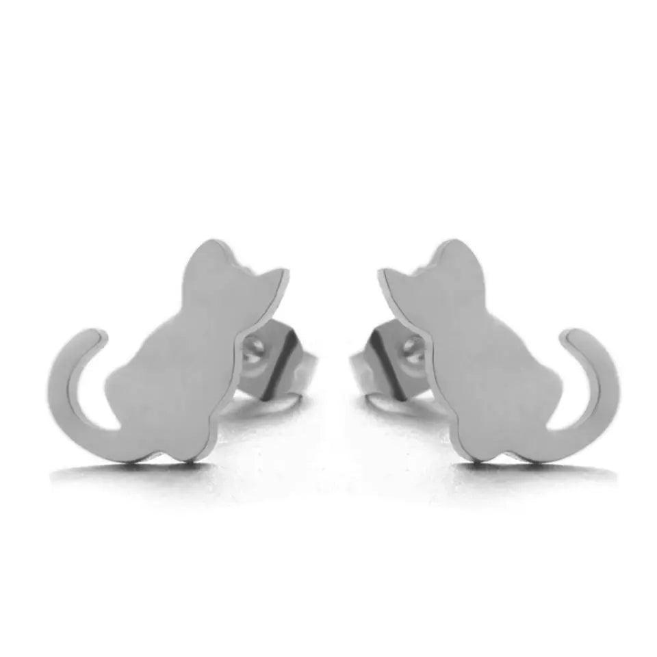 Mini Stainless Steel Cat Stud Earrings Silver/Gold - Just Cats - Gifts for Cat Lovers