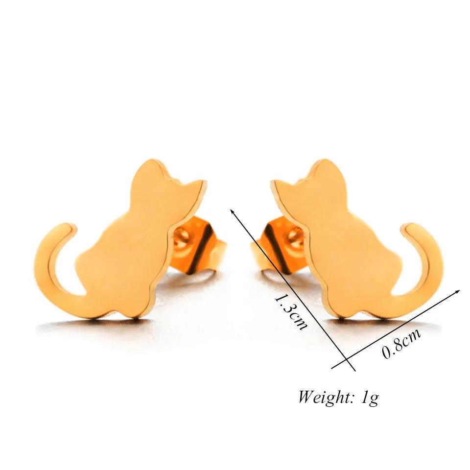 Mini Stainless Steel Cat Stud Earrings Silver/Gold - Just Cats - Gifts for Cat Lovers