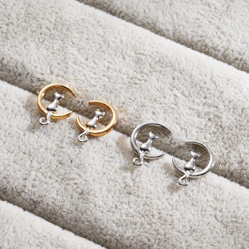 Moon Cat Stud Earrings, Silver/Gold - Just Cats - Gifts for Cat Lovers