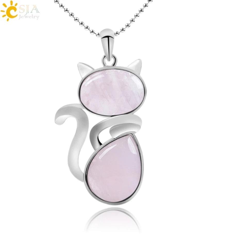 Natural Stone Necklaces Cat-Shaped, 12 colors - Just Cats - Gifts for Cat Lovers