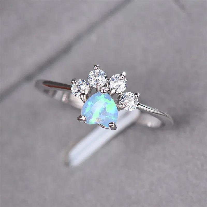 Opal Zirconia Paw Ring, 3 Colors - Just Cats - Gifts for Cat Lovers