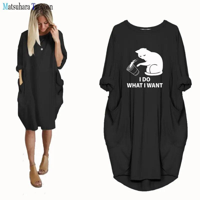 Oversize Cat Print Shirt/Dress, 6 Colors, S-5X - Just Cats - Gifts for Cat Lovers