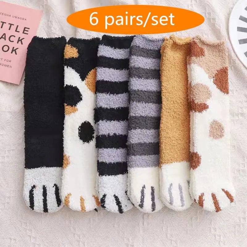 Pack of 6 Pair Cat Paw Winter Socks - Just Cats - Gifts for Cat Lovers