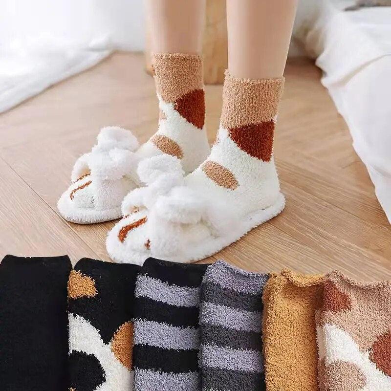 Pack of 6 Pair Cat Paw Winter Socks - Just Cats - Gifts for Cat Lovers