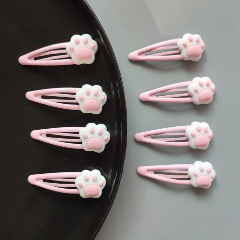 Pair of Pink and White Paw Hair Clip, Minimum order 2 pairs - Just Cats - Gifts for Cat Lovers