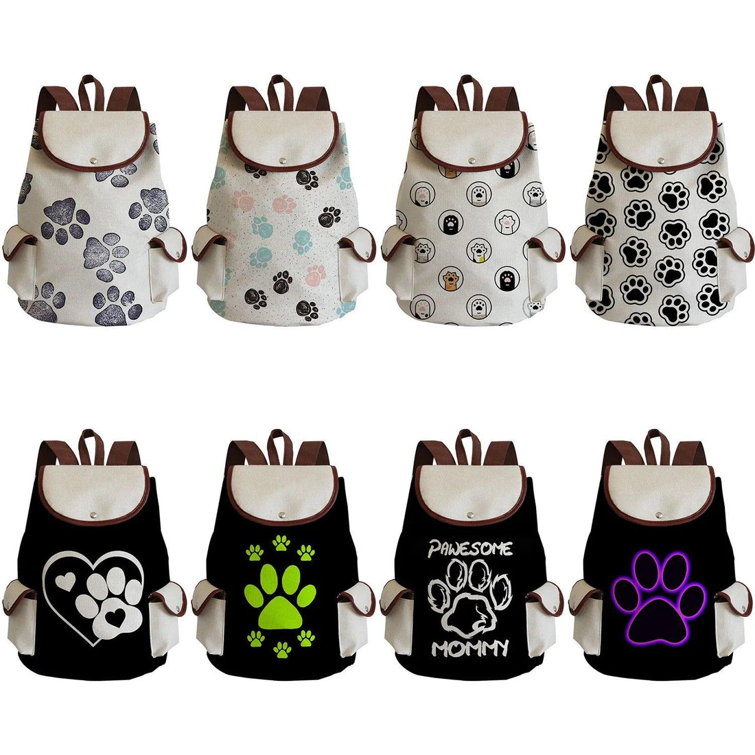 Paw Print Backpack, White, 18 Designs - Just Cats - Gifts for Cat Lovers