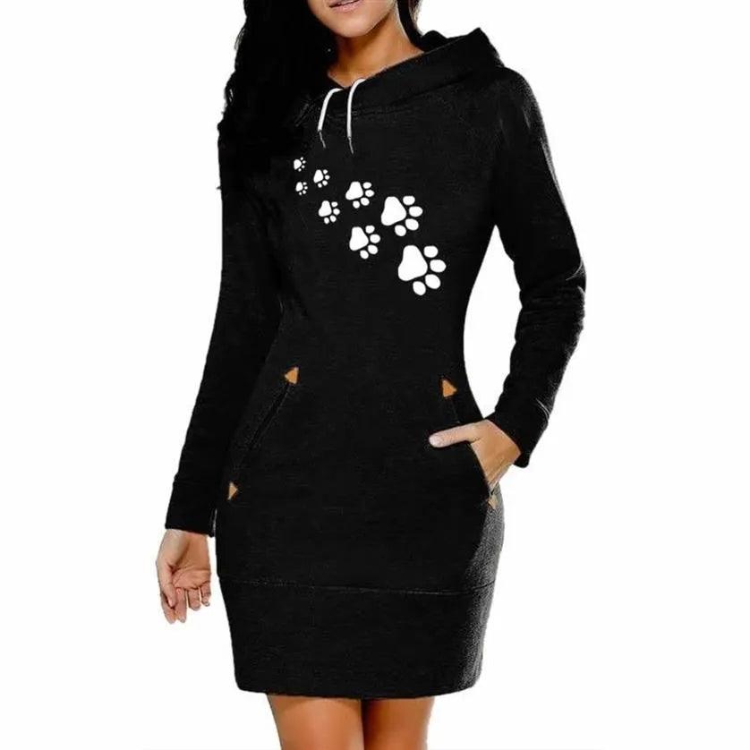 Paw Print Hoddie/Dress, 5 Colors, S-3XL - Just Cats - Gifts for Cat Lovers