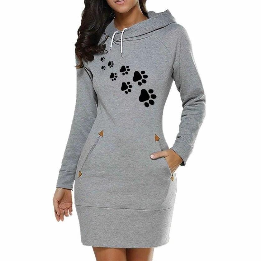 Paw Print Hoddie/Dress, 5 Colors, S-3XL - Just Cats - Gifts for Cat Lovers