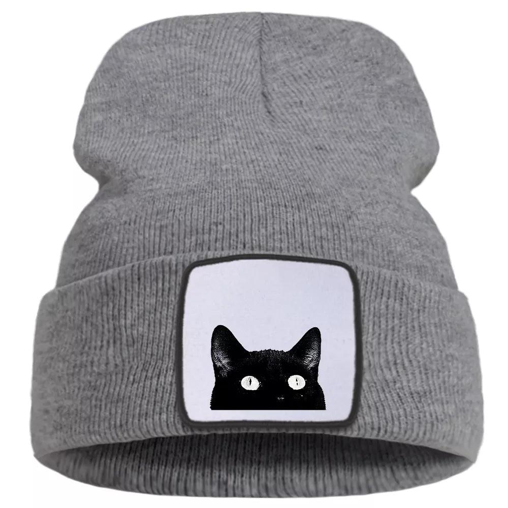 Peeking Black Cat Knit Hat, 10 colors - Just Cats - Gifts for Cat Lovers