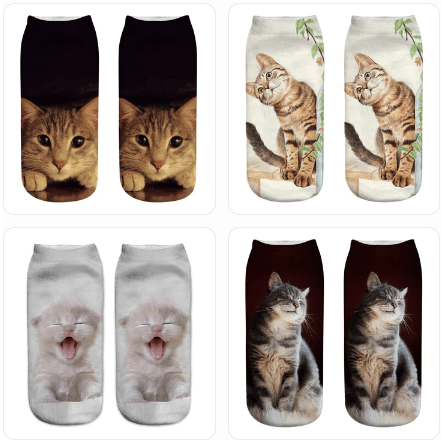 Realistic Cat Print Socks, 27 Designs - Just Cats - Gifts for Cat Lovers