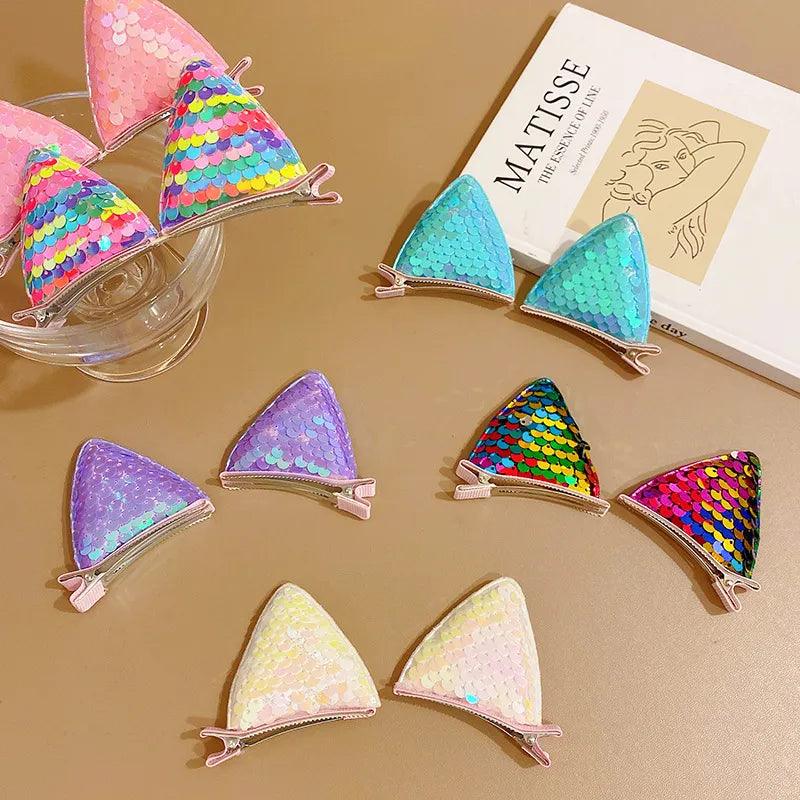 Sequins Cat Ears Hair Clips Pair, 6 Colors, Minimum order 2 pairs - Just Cats - Gifts for Cat Lovers
