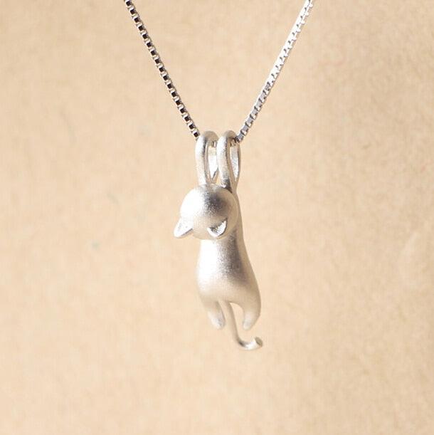 Silver Hanging Cat Pendant Necklace - Just Cats - Gifts for Cat Lovers