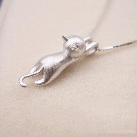 Silver Hanging Cat Pendant Necklace - Just Cats - Gifts for Cat Lovers