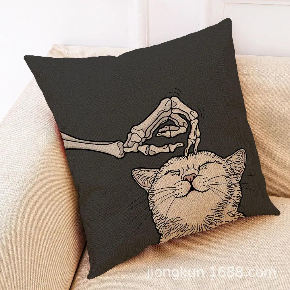 Skeletons and Cat Throw Pillowcase - Just Cats - Gifts for Cat Lovers