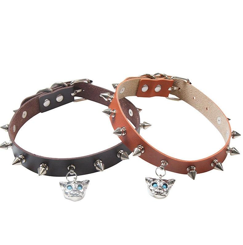 Spike Cat Head PU Leather Choker 10 colors - Just Cats - Gifts for Cat Lovers