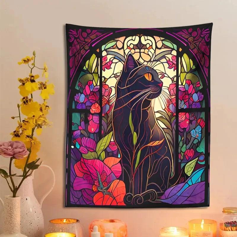 Stained Glass Style Cat Print Tapestry, 4 Styles - Just Cats - Gifts for Cat Lovers