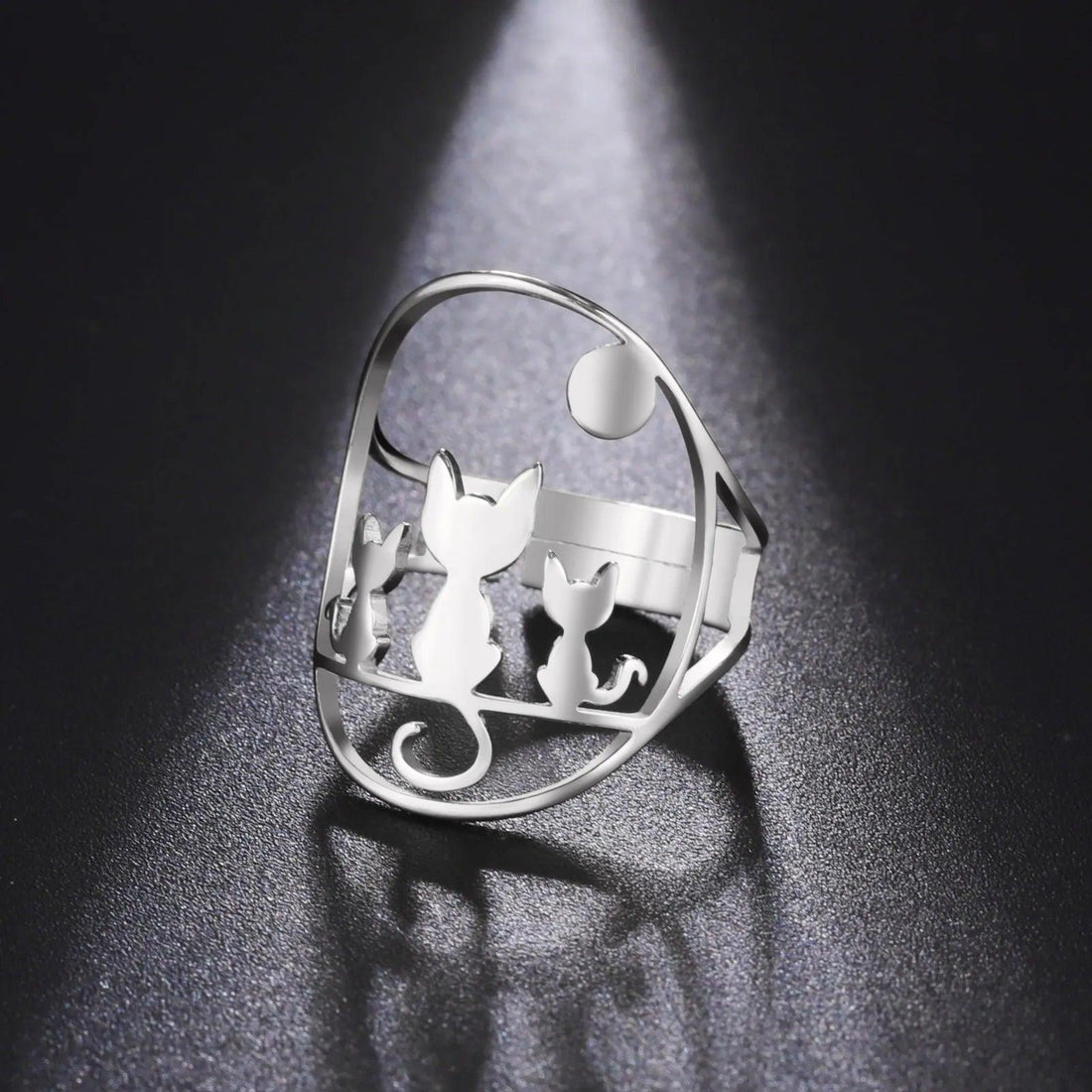 Stainless Steel Ring 2 or 3 cats, Adjustable - Just Cats - Gifts for Cat Lovers